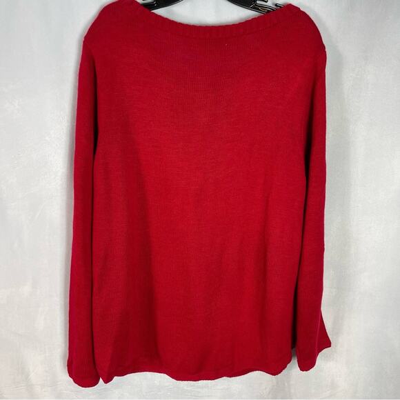 Karen Scott Women's Red Sequin/Bell Long Sleeve Reindeer Sweater - Picture 5 of 7